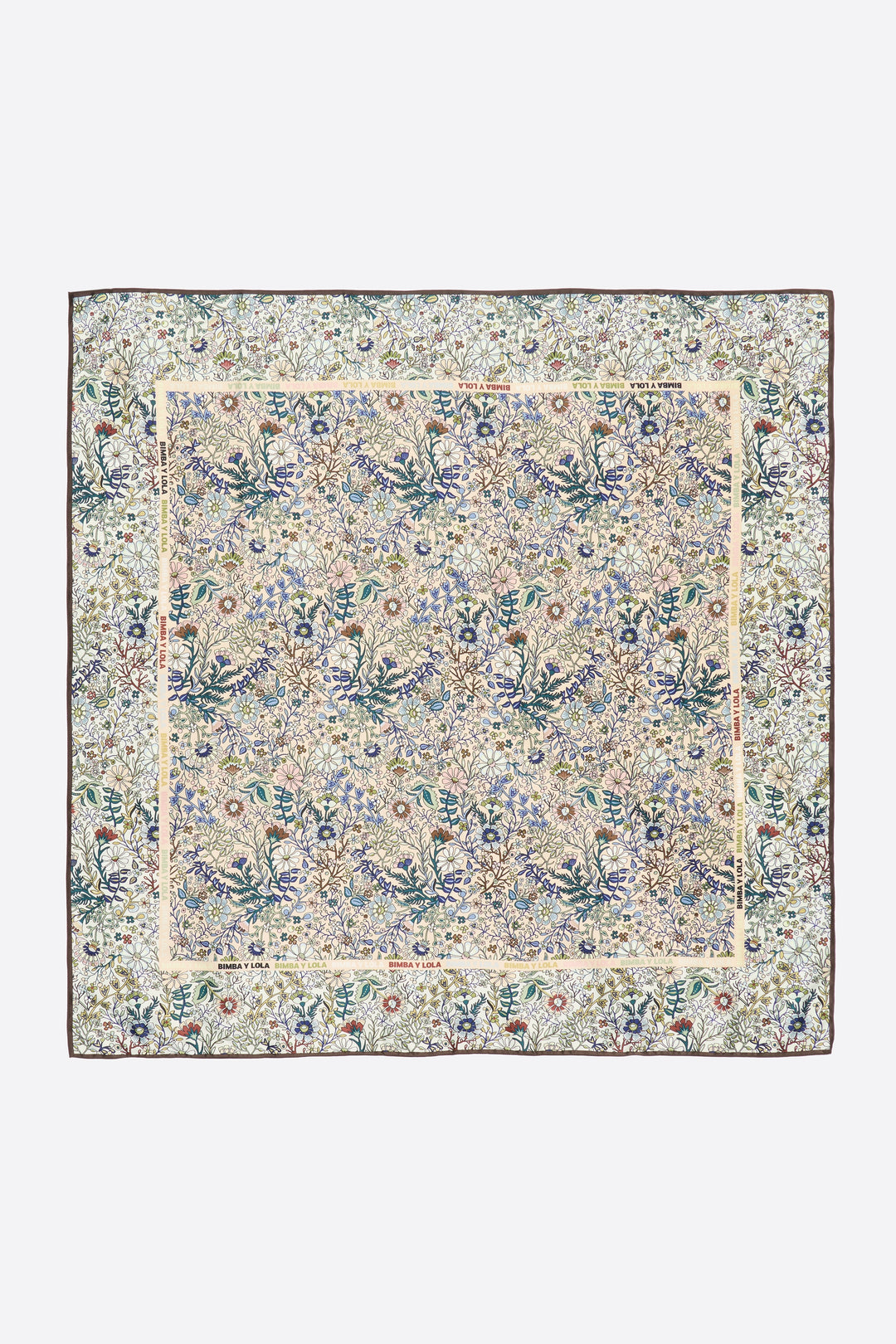 Sand-colored floral scarf with logo frame