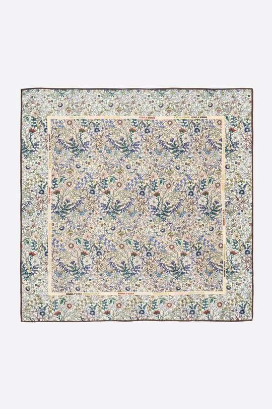 Sand-colored floral scarf with logo frame