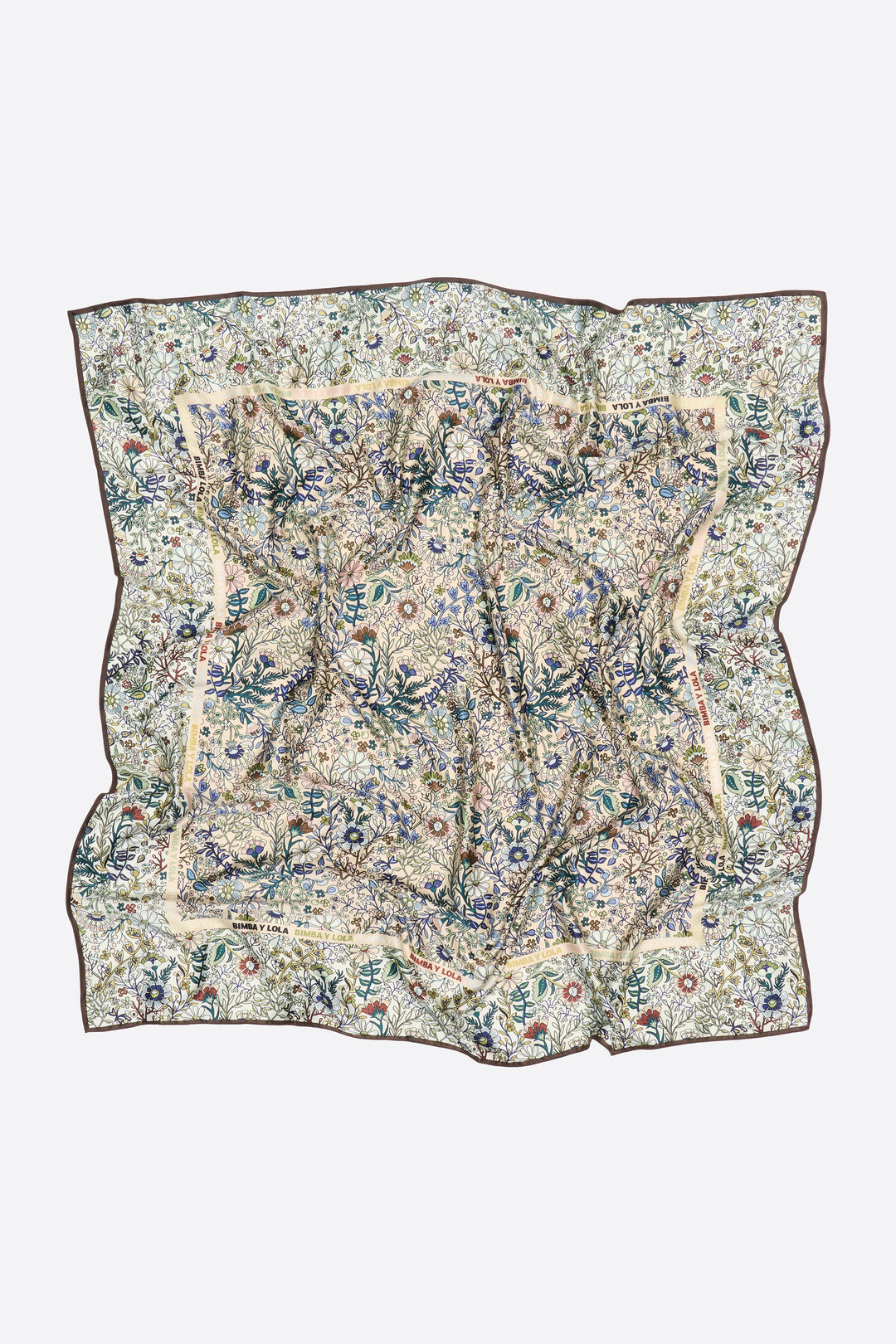 Sand-colored floral scarf with logo frame