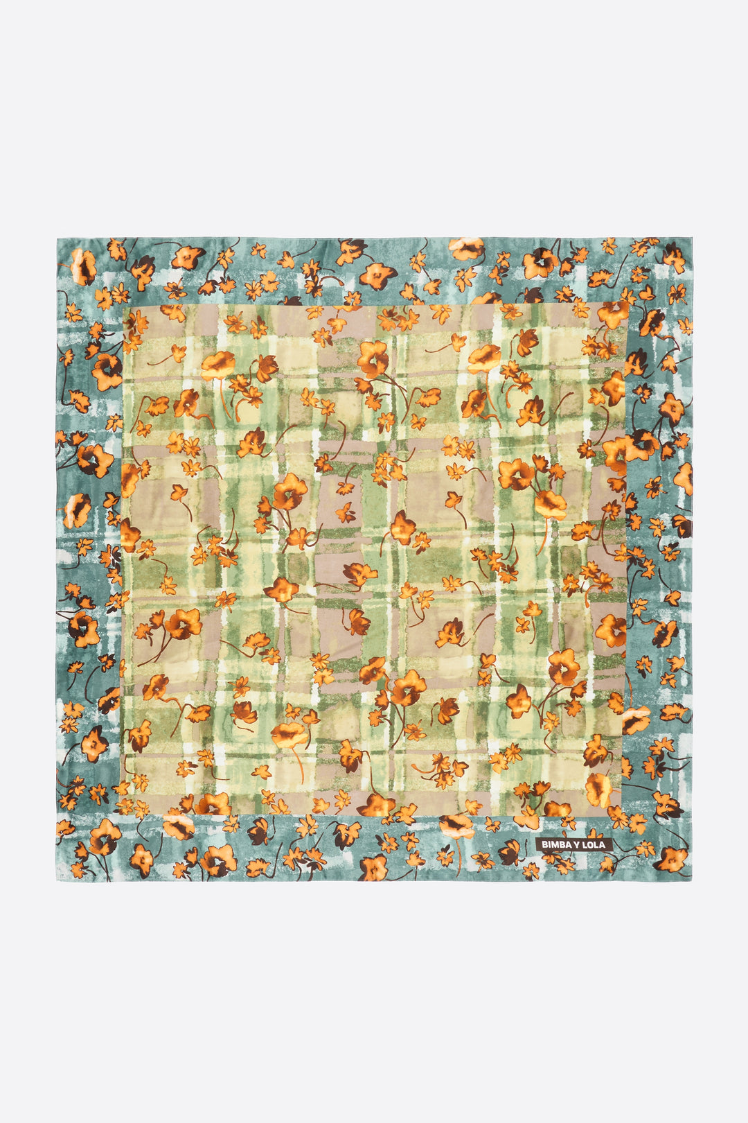 Watercolor floral and checked scarf