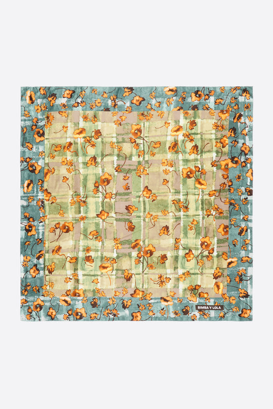Watercolor floral and checked scarf