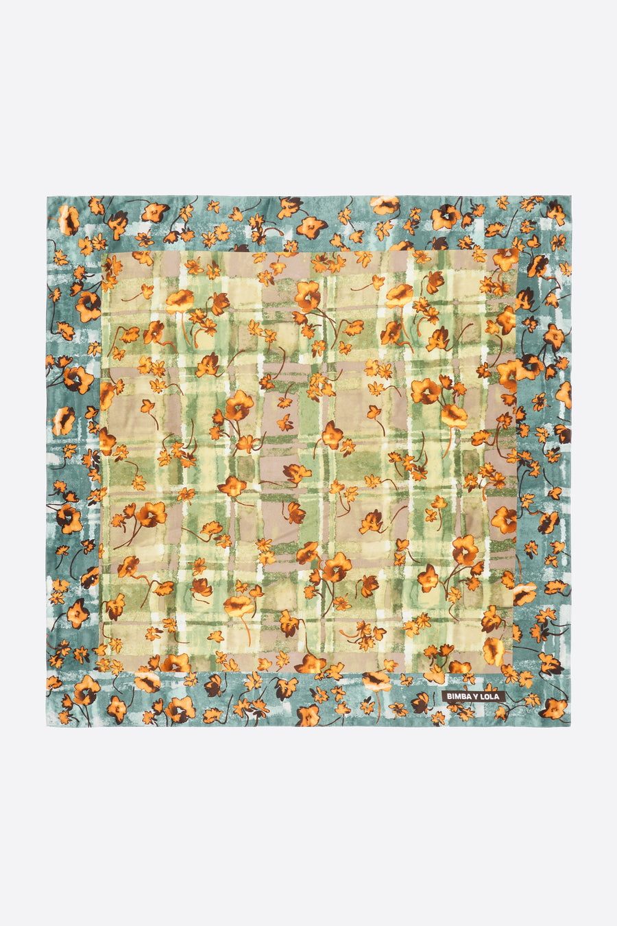 Watercolor floral and checked scarf