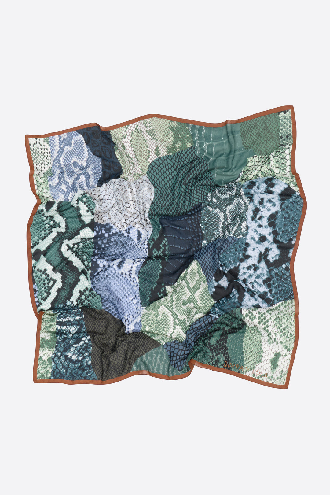 Aquamarine snake design leather patchwork scarf