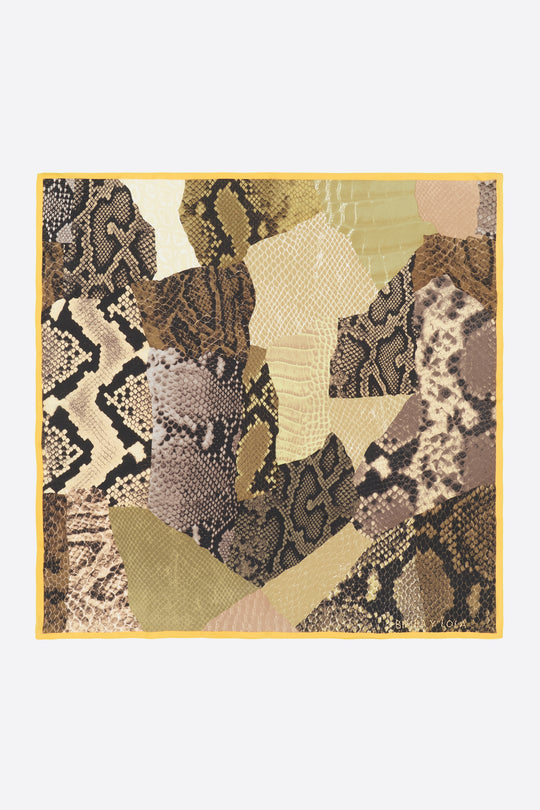 Khaki snake design leather patchwork scarf