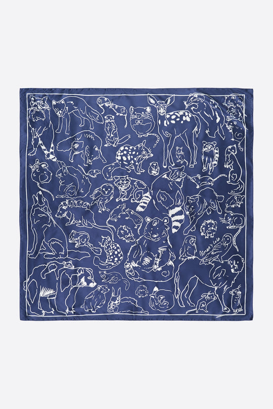 Denim blue animal sketch scarf