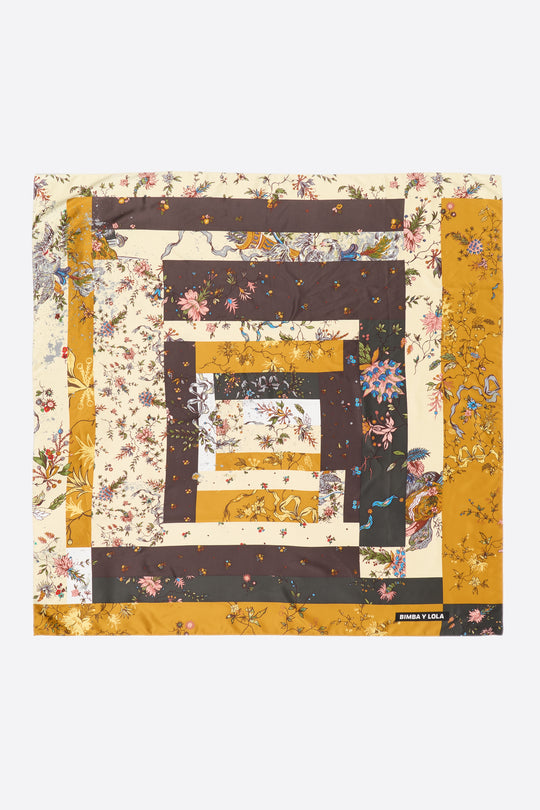 Ocher romantic flowers patchwork scarf
