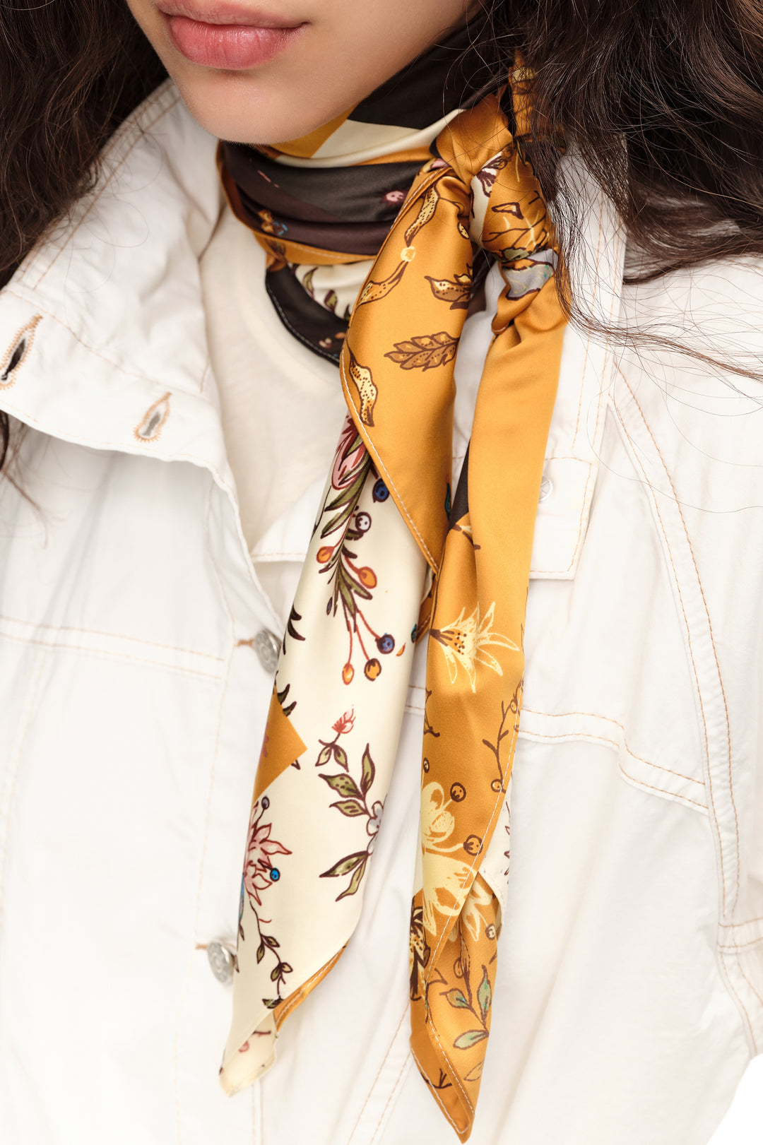 Ocher romantic flowers patchwork scarf
