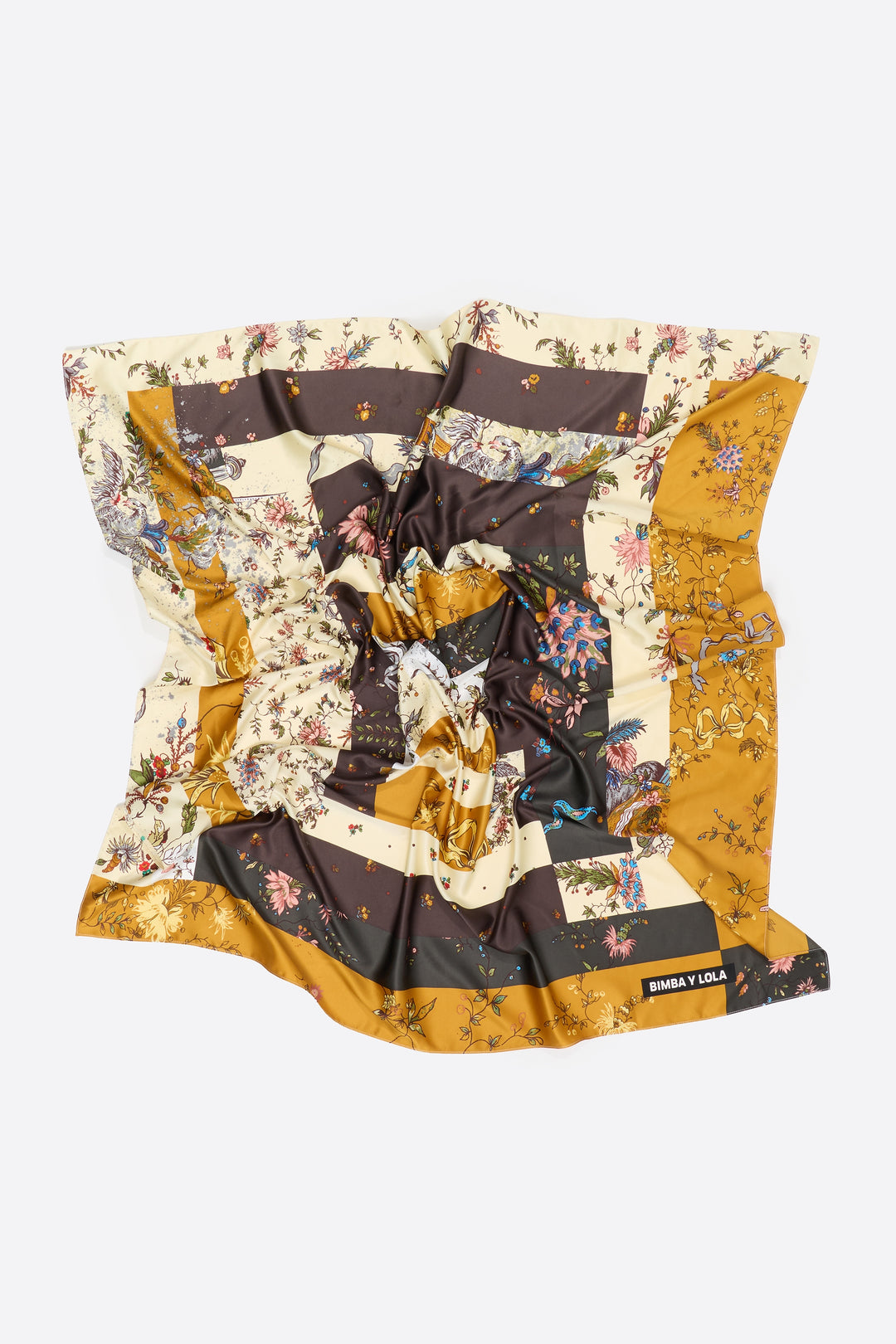 Ocher romantic flowers patchwork scarf