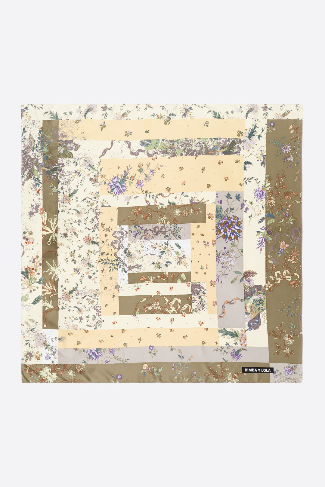 Cream romantic flowers patchwork scarf