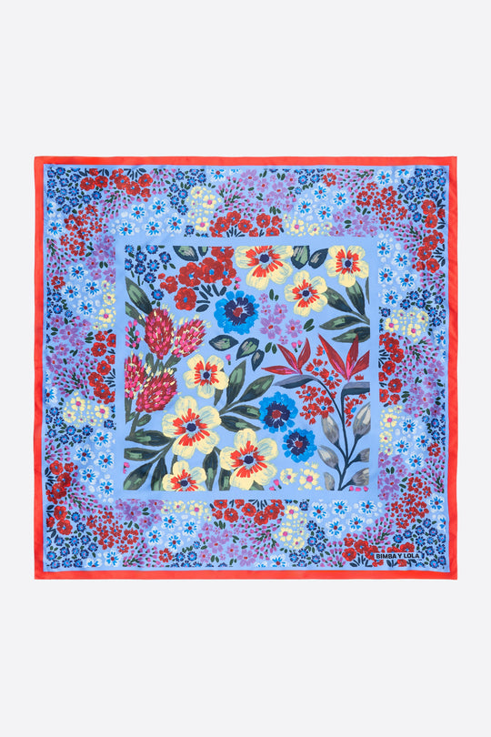Blue pastel floral sketch print scarf