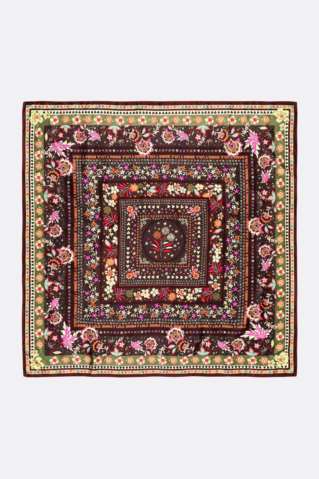 Brown concentric frames floral scarf