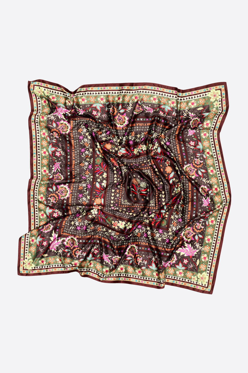 Brown concentric frames floral scarf