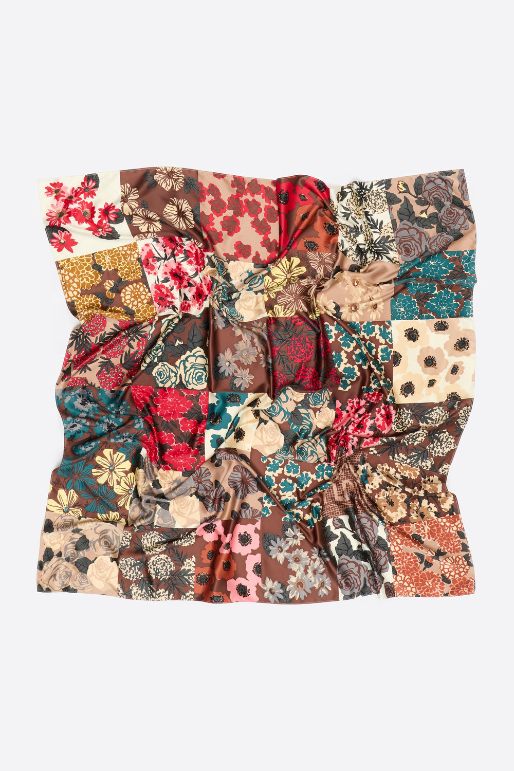 Brown floral patchwork scarf