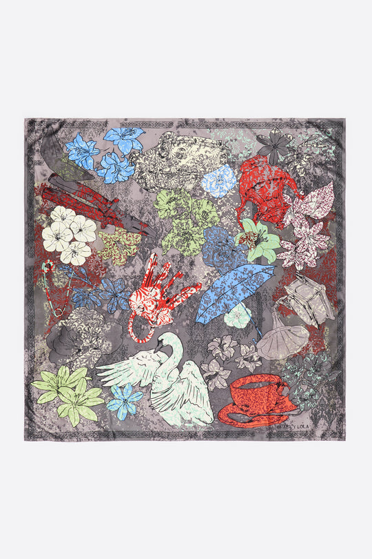 Anthracite arabesque print scarf