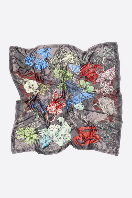 Anthracite arabesque print scarf