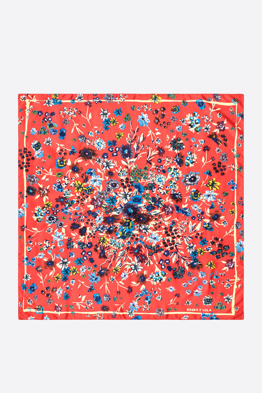 Red floral garden composition scarf