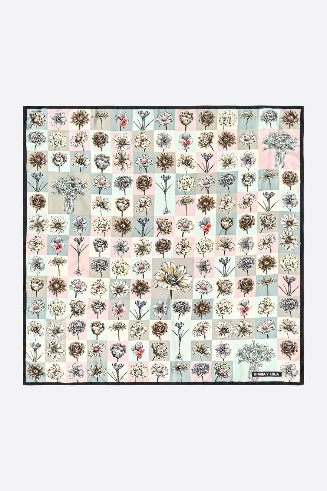 Gray botanical mosaic composition scarf