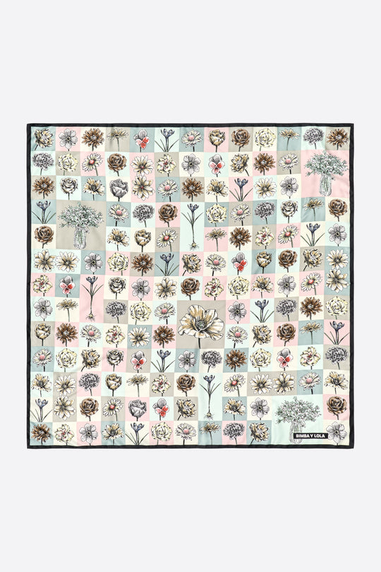 Gray botanical mosaic composition scarf