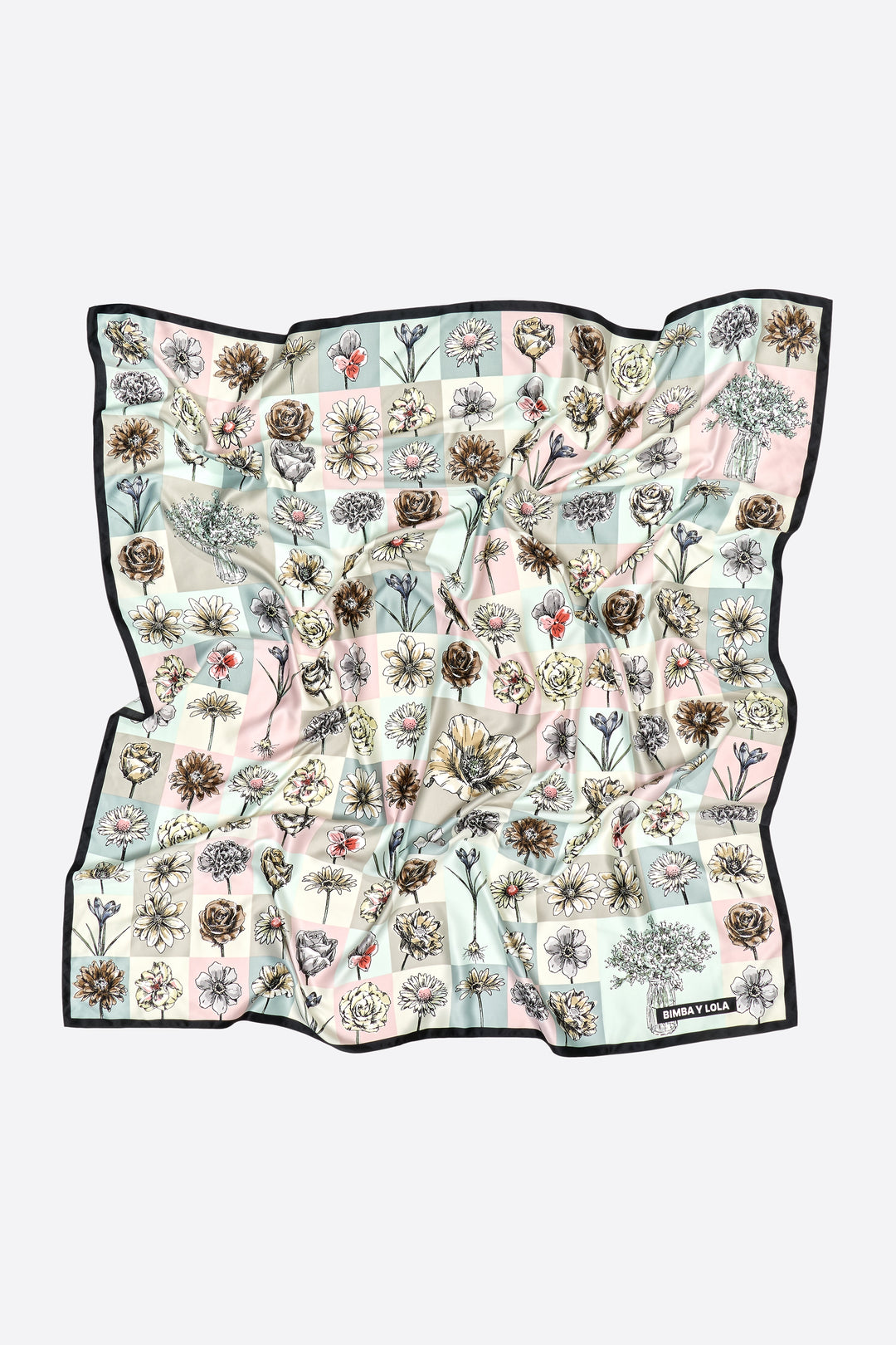 Gray botanical mosaic composition scarf