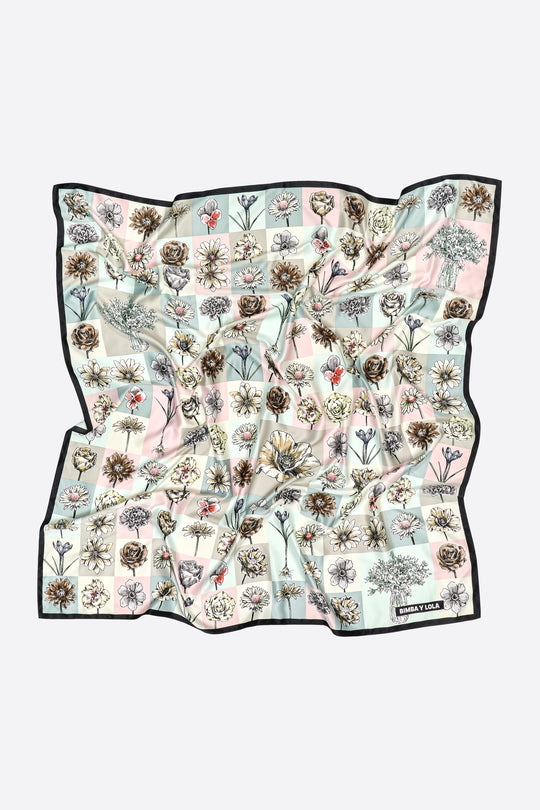 Gray botanical mosaic composition scarf
