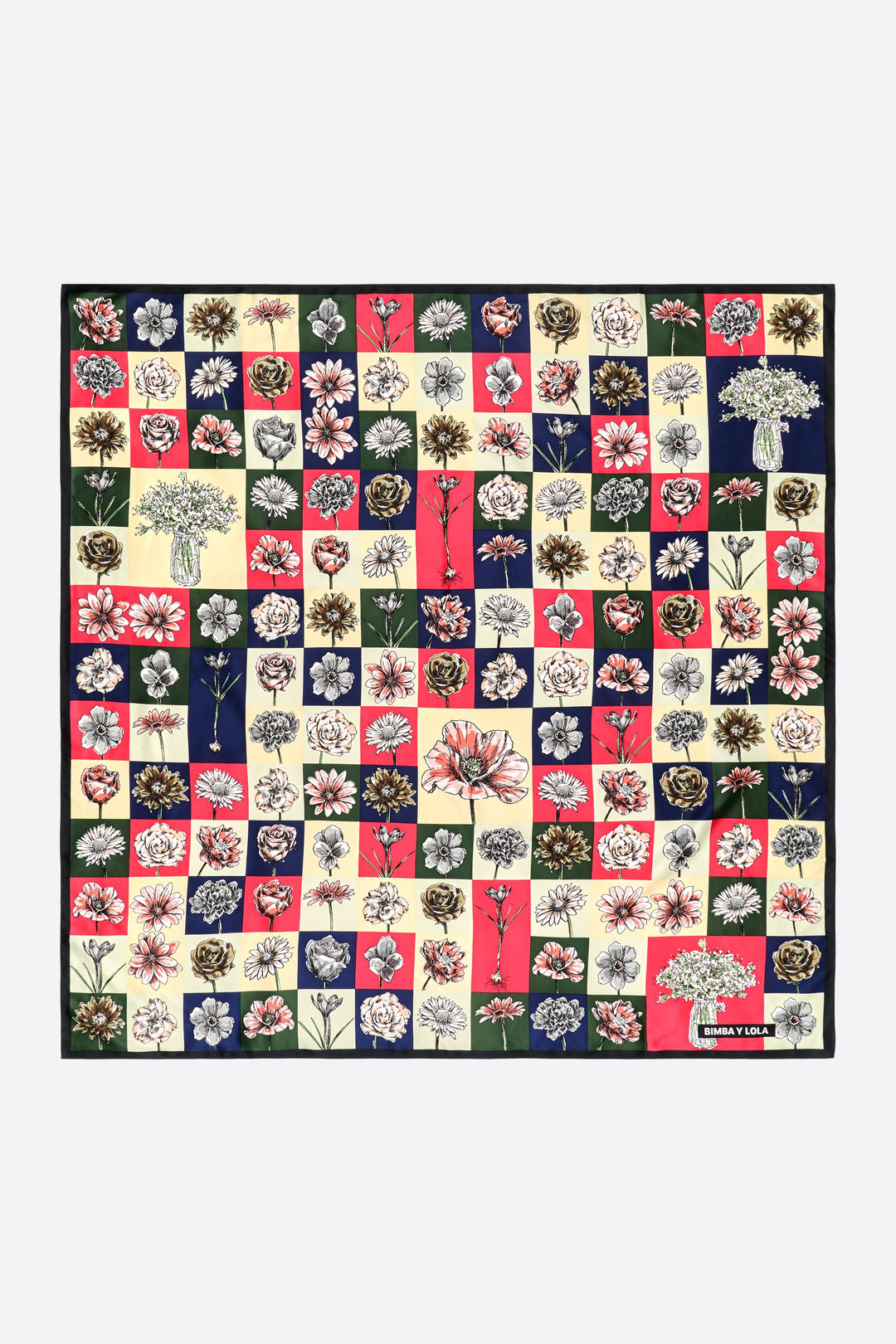 Fuchsia botanical mosaic composition scarf