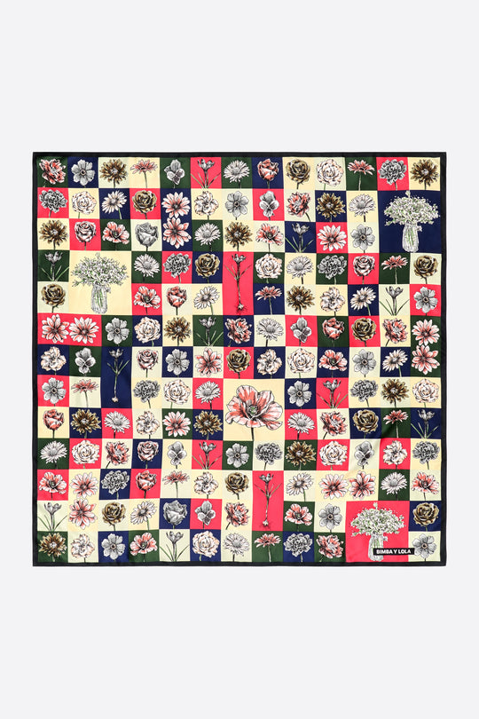 Fuchsia botanical mosaic composition scarf