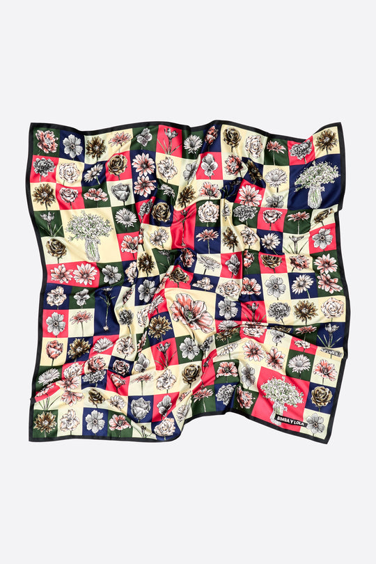 Fuchsia botanical mosaic composition scarf