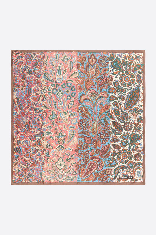 Coral paisley stripes scarf