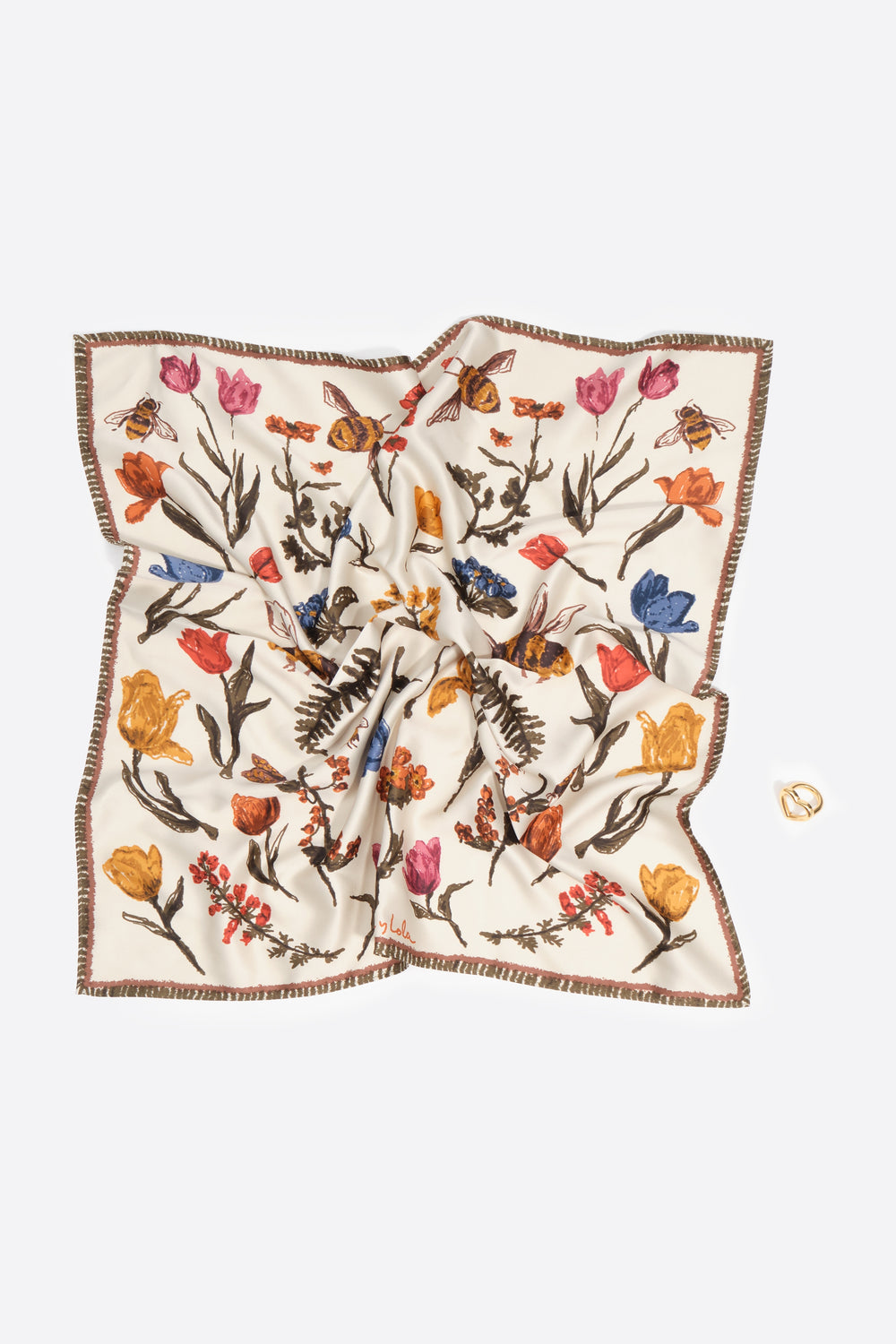 Ivory flowers and bees scarf charm