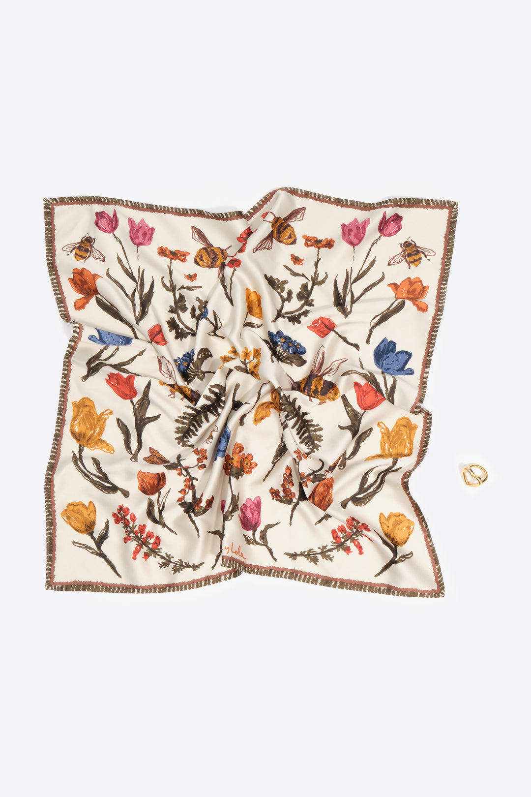Ivory flowers and bees scarf charm