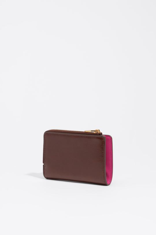 Dark tan leather compact purse