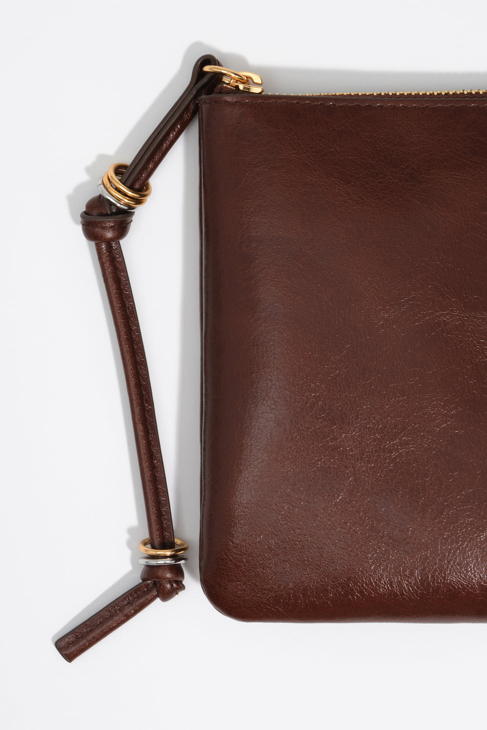 Dark tan medium leather make-up clutch