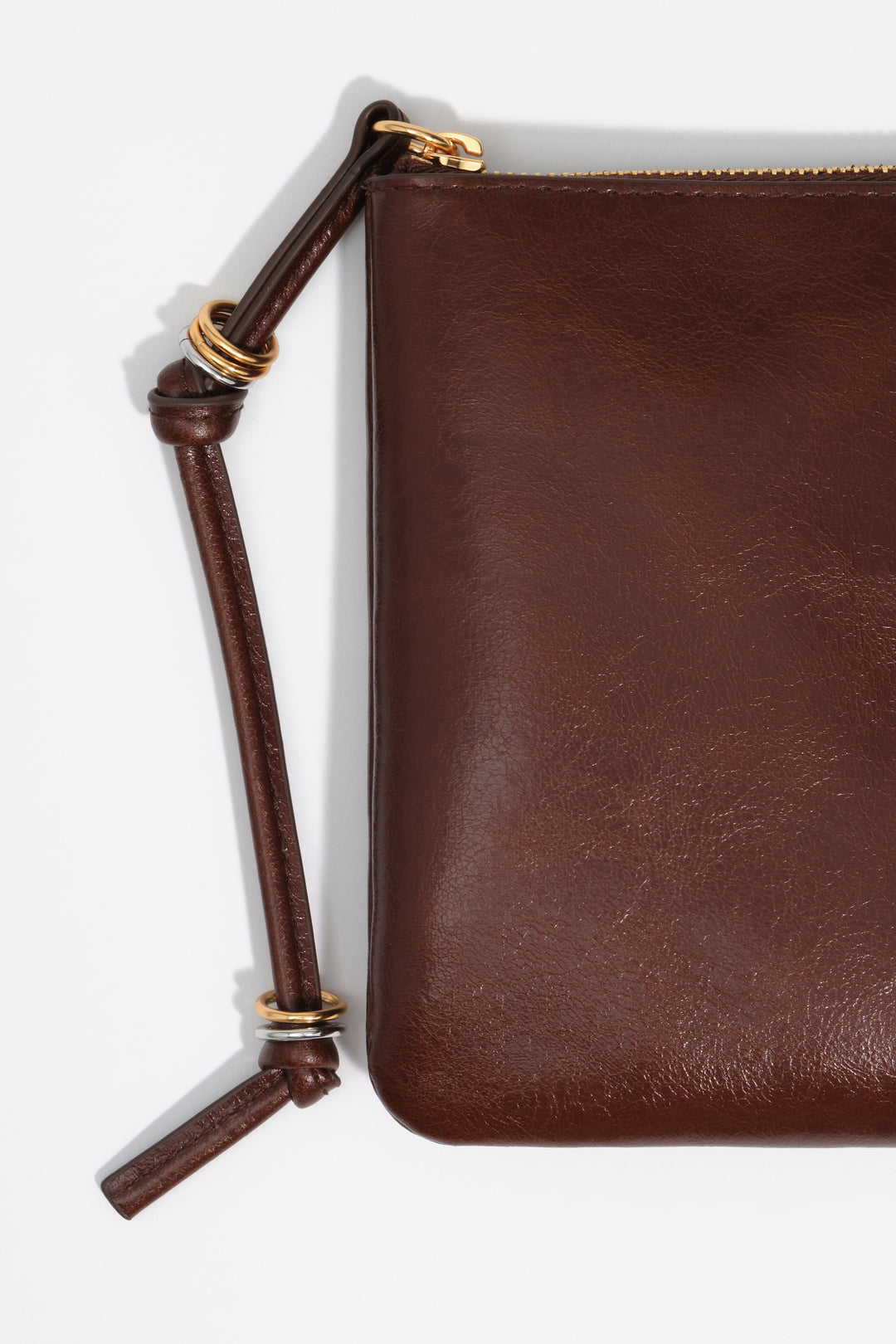 Dark tan medium leather make-up clutch