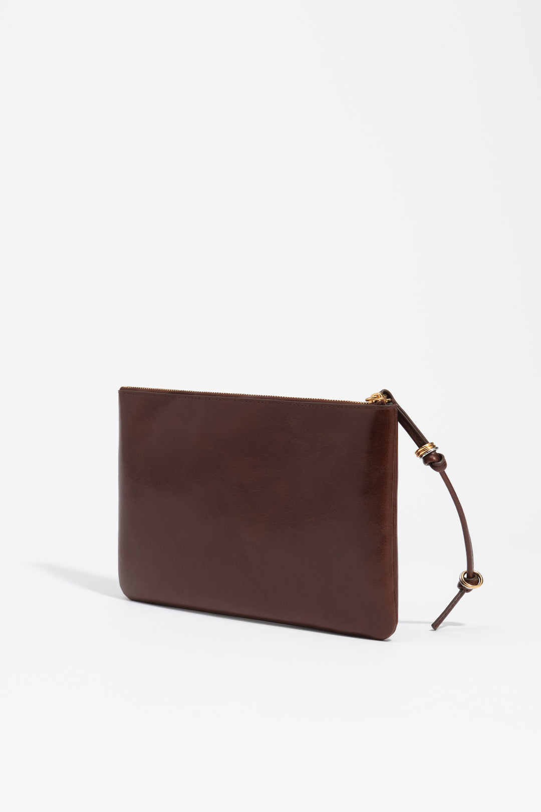 Dark tan medium leather make-up clutch
