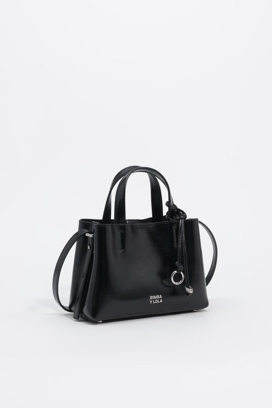 Small black leather Chihuahua tote bag