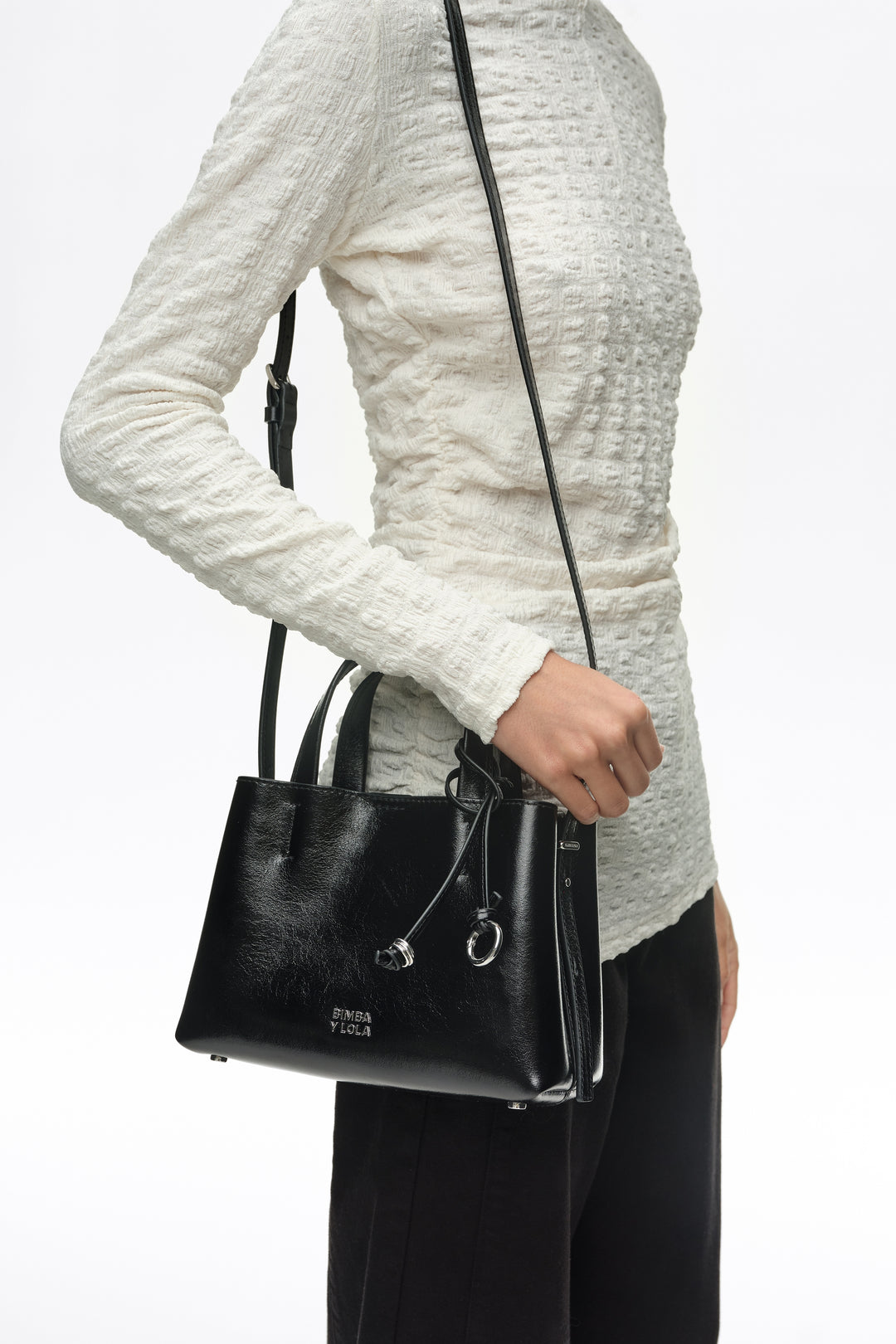 Small black leather Chihuahua tote bag