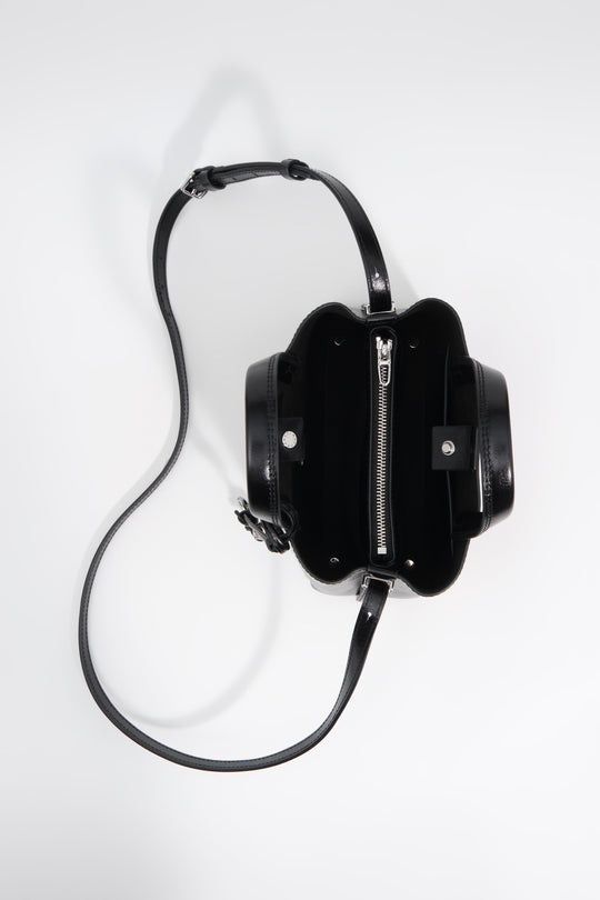 Small black leather Chihuahua tote bag