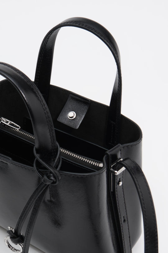 Small black leather Chihuahua tote bag