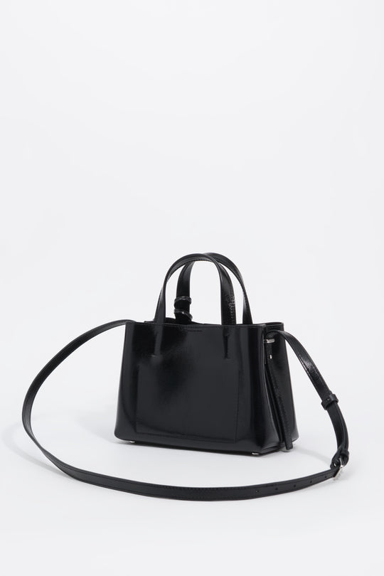 Small black leather Chihuahua tote bag