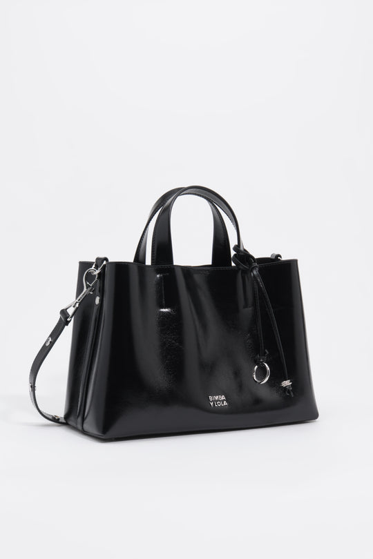 Large black leather Chihuahua tote bag