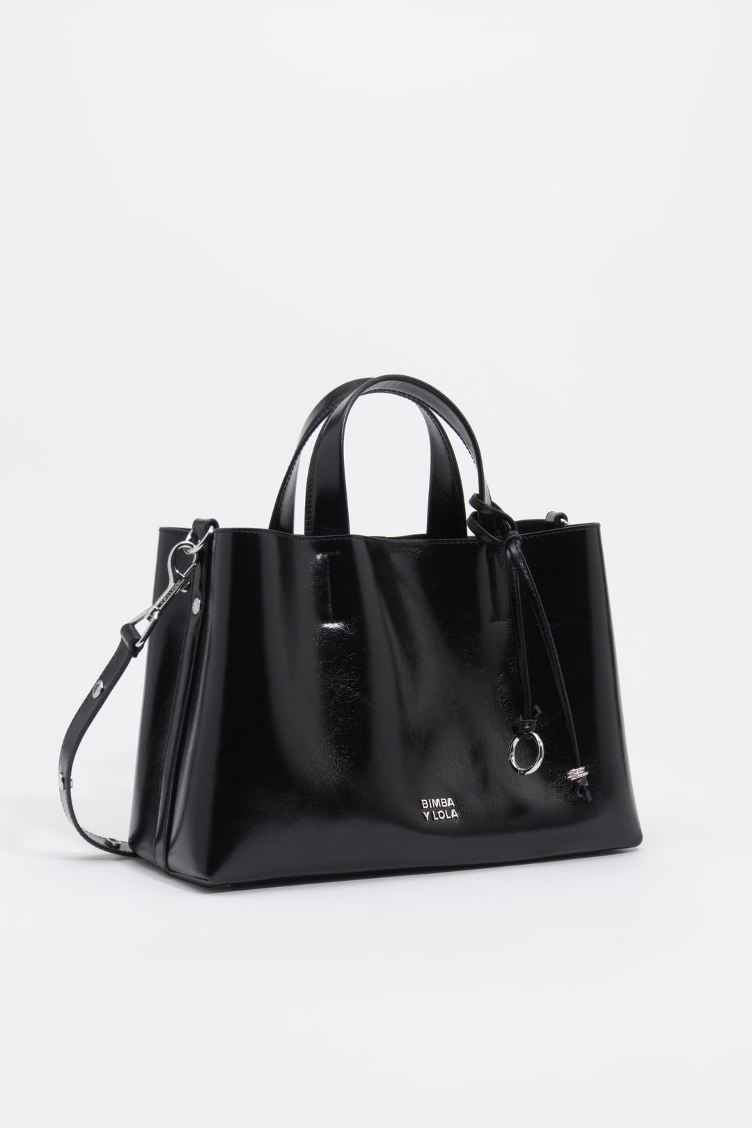 Large black leather Chihuahua tote bag