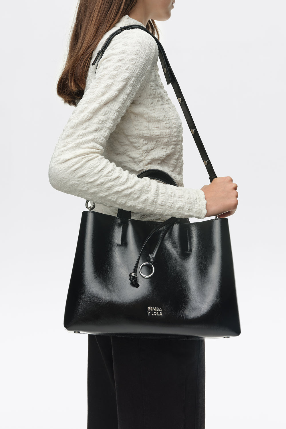 Large black leather Chihuahua tote bag
