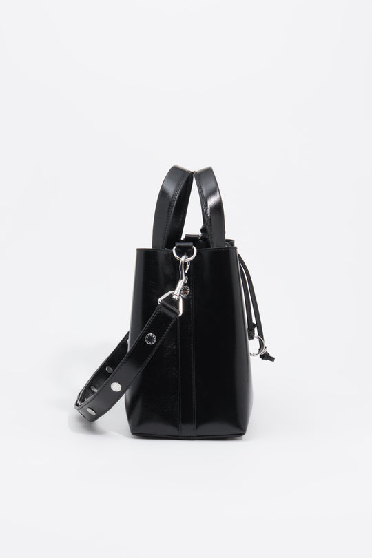 Large black leather Chihuahua tote bag