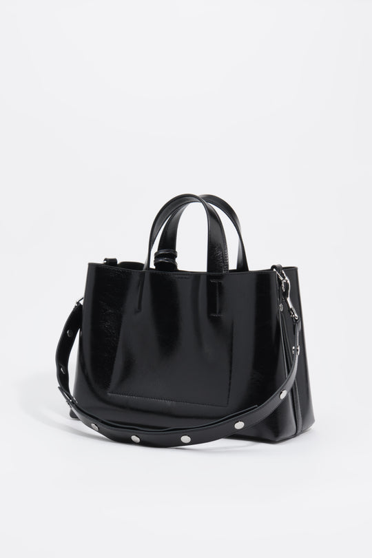 Large black leather Chihuahua tote bag
