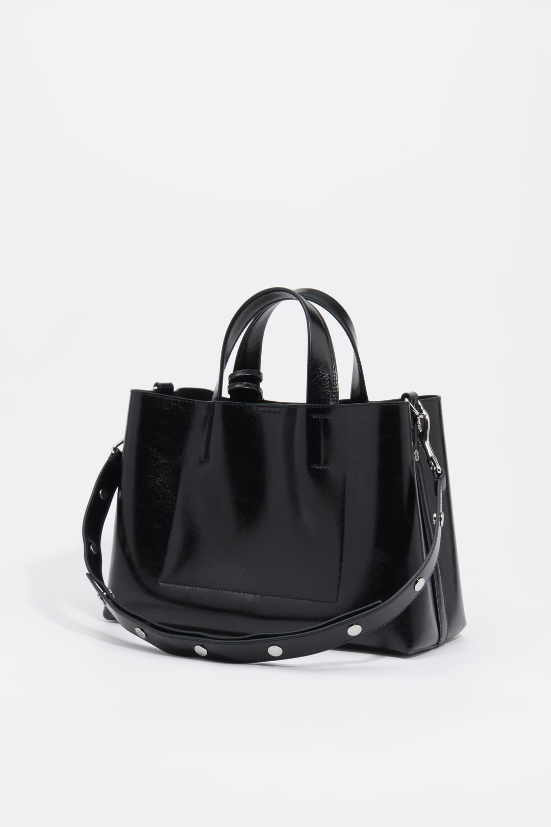 Large black leather Chihuahua tote bag