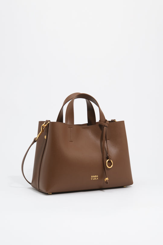 Large golden brown leather Chihuahua tote bag