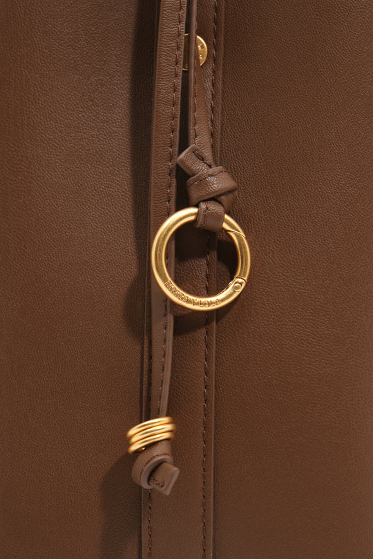 Large golden brown leather Chihuahua tote bag