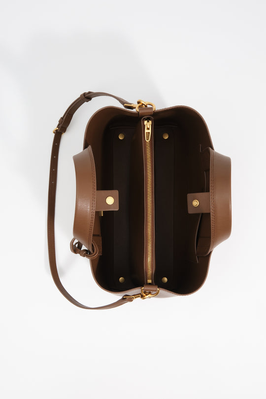 Large golden brown leather Chihuahua tote bag