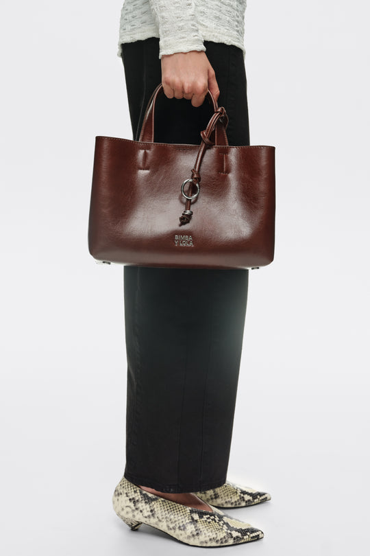 Medium dark tan leather Chihuahua tote bag