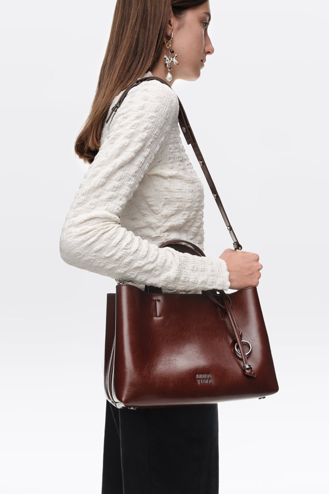 Medium dark tan leather Chihuahua tote bag